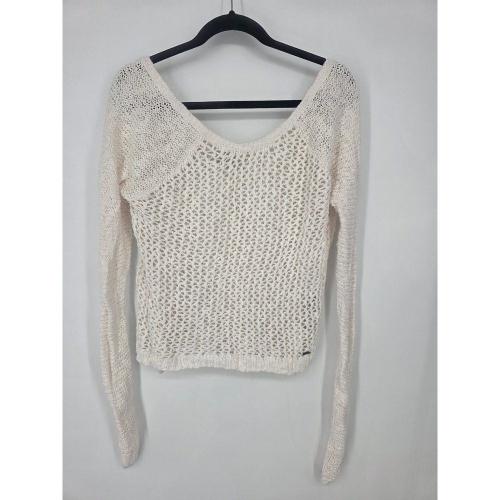 Abercrombie & Fitch Womens Cream Open Knit‎ Crochet Scoop Neck Sweater Small